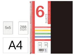 6 Sujets Spirale 288 Pages 5*5 A4